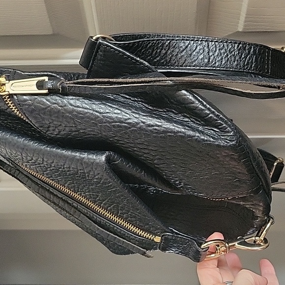 REBECCA MINKOFF Julian Large Backpack BLACK Gold Pebbled Leather - Picture 3 of 16